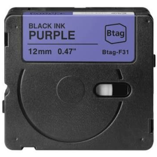 Brother Btag-F31 saderīga uzlīmju lente melns uz violeta 12mm