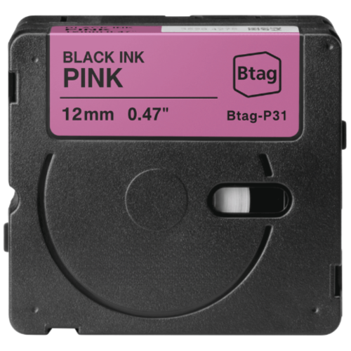 Brother Btag-P31 saderīga uzlīmju lente melns uz rozā 12mm