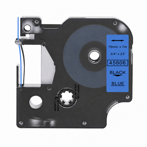 Dymo 45806 compatible labeltape, black on blue, 19mm x 7m