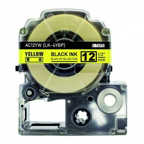 Epson LK-4YBP compatible labeltape, black on yellow, 12mm x 8m