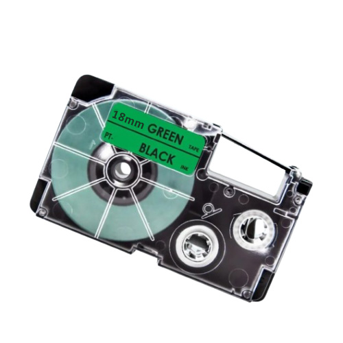 Casio XR-18GN compatible labeltape, black on green, 18mm x 8m